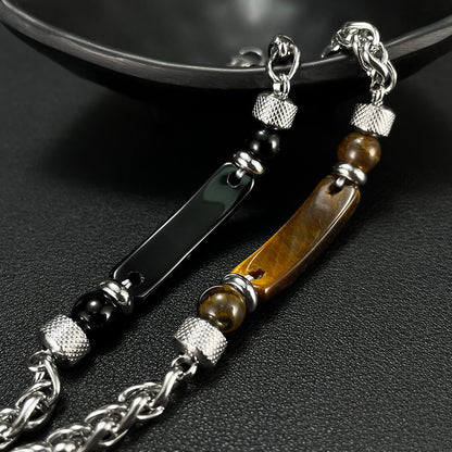 Stainless steel chain bracelet with tiger eye &amp; titanium – For men