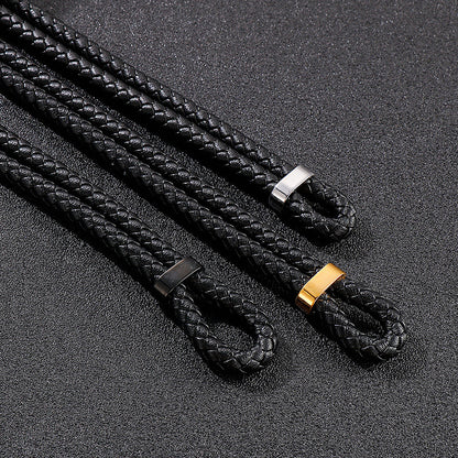 Stainless steel bracelet for men – stylish leather braid with geometric clasp