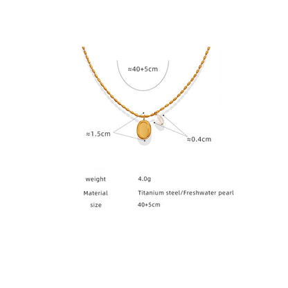 Unique pendant necklace with freshwater pearl &amp; oval plate – gold-plated stainless steel or silver look