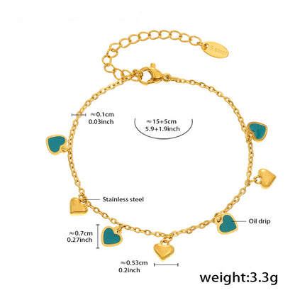 Multicolored Green Heart Collection – 18K gold-plated stainless steel jewelry as a bracelet or necklace (available in gold or silver finish)