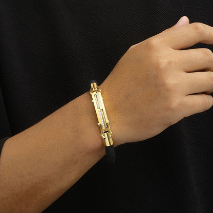 Men's bracelet with steel wire inlay – braided stainless steel leather strap