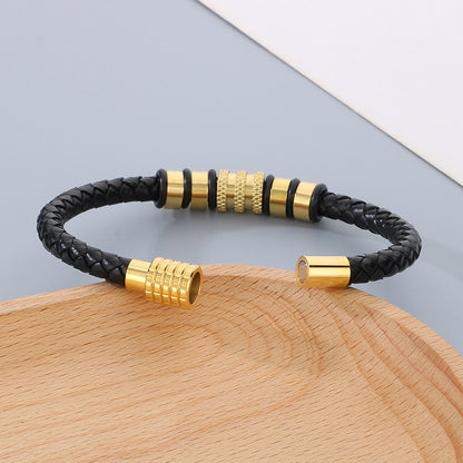 Men's braided leather bracelet with stainless steel magnetic clasp