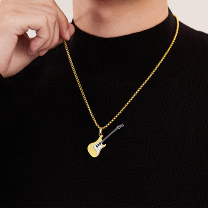 Hip-Hop Guitar Pendant Street Style – Classic Titanium Necklace for Men