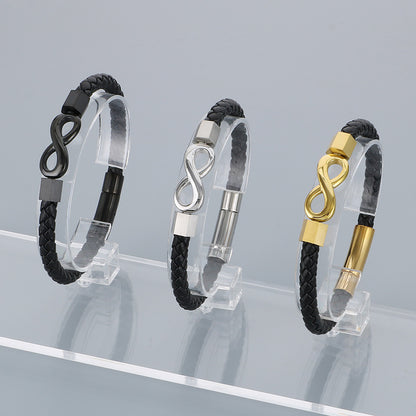 Personalized leather bracelet for men with stainless steel &amp; infinity symbol