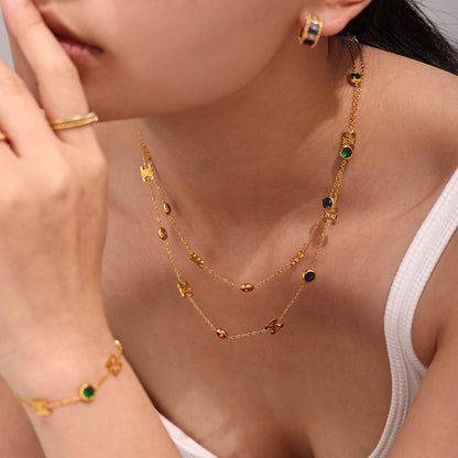 Elegant zircon jewelry set (necklace + bracelet) made of steel - PVD gold-plated in 2 colors | Gold &amp; silver | High-quality women's jewelry gift