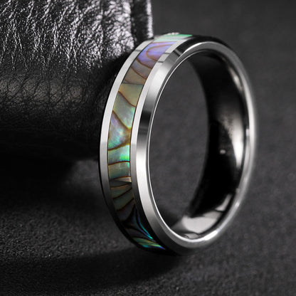Robuster Wolframring mit einzigartigem Camouflage-Perlmutt