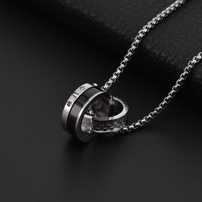 Titanium double ring necklace - chic men's jewelry - urban unisex style