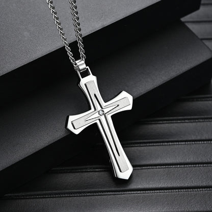 Two-tone cross necklace for men | 316L stainless steel with gold finish &amp; high-gloss silver finish