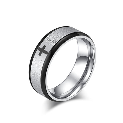 Bible Verse Ring for Men - Stainless Steel Cross Design - Christian Symbol Jewelry