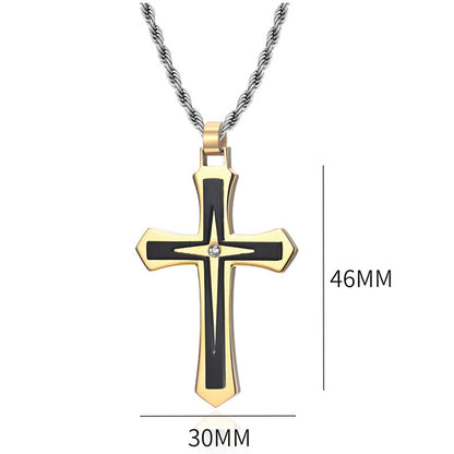 Two-tone cross necklace for men | 316L stainless steel with gold finish &amp; high-gloss silver finish