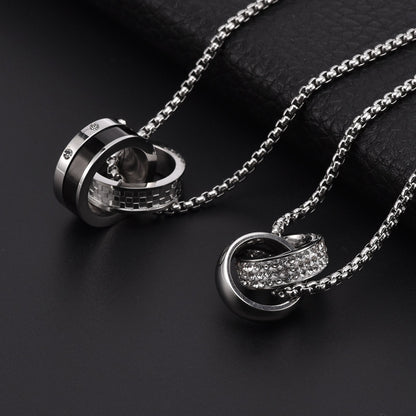 Titanium double ring necklace - chic men's jewelry - urban unisex style