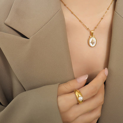 White shell star pendant set with zirconia | Stainless steel jewelry in 18K gold or high-gloss silver - Includes ear studs