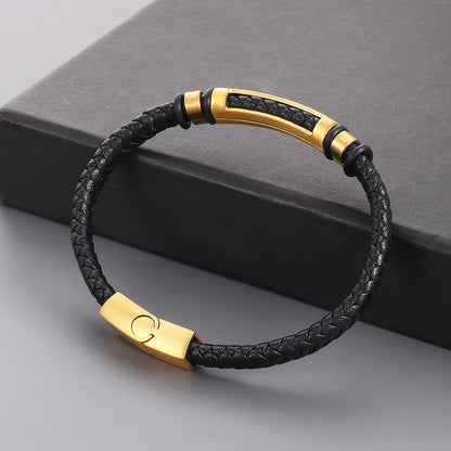 Simple braided leather bracelet with magnetic plate – unisex design