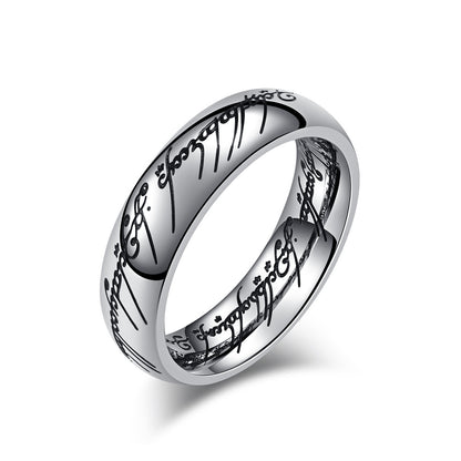 Lord of the Rings Ring - Titanium Steel Middle-earth Replica with Elven Inscriptions - Movie-Accurate Dark Edition
