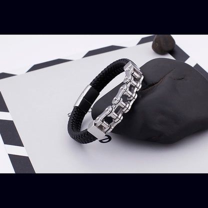 Men's bracelet made of stainless steel chain &amp; braided leather – Robust &amp; stylish
