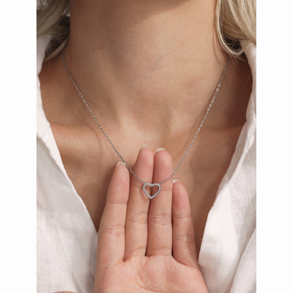 Double chain set: heart pendant with zirconia &amp; cross chain with steel beads – 18K gold-plated or silver stainless steel