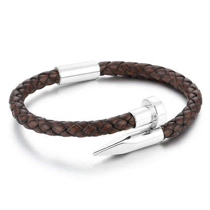 Leather bracelet with stainless steel rivets and magnetic clasp