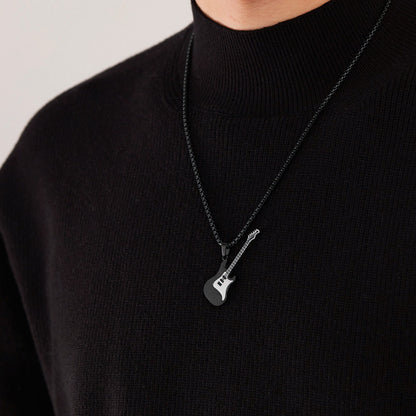Hip-Hop Guitar Pendant Street Style – Classic Titanium Necklace for Men