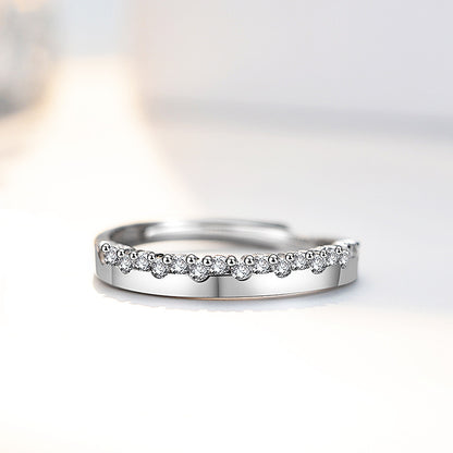S925 Sterling Silver 'You Are The Best To Me' Couple Rings - Adjustable Size, Rhodium-plated White Gold Finish with Sparkling Zirconia Stones