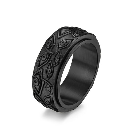 Demon Eye Titanium Ring for Men | Rotating Anti-Stress Ring - 316L Stainless Steel in Vintage Design