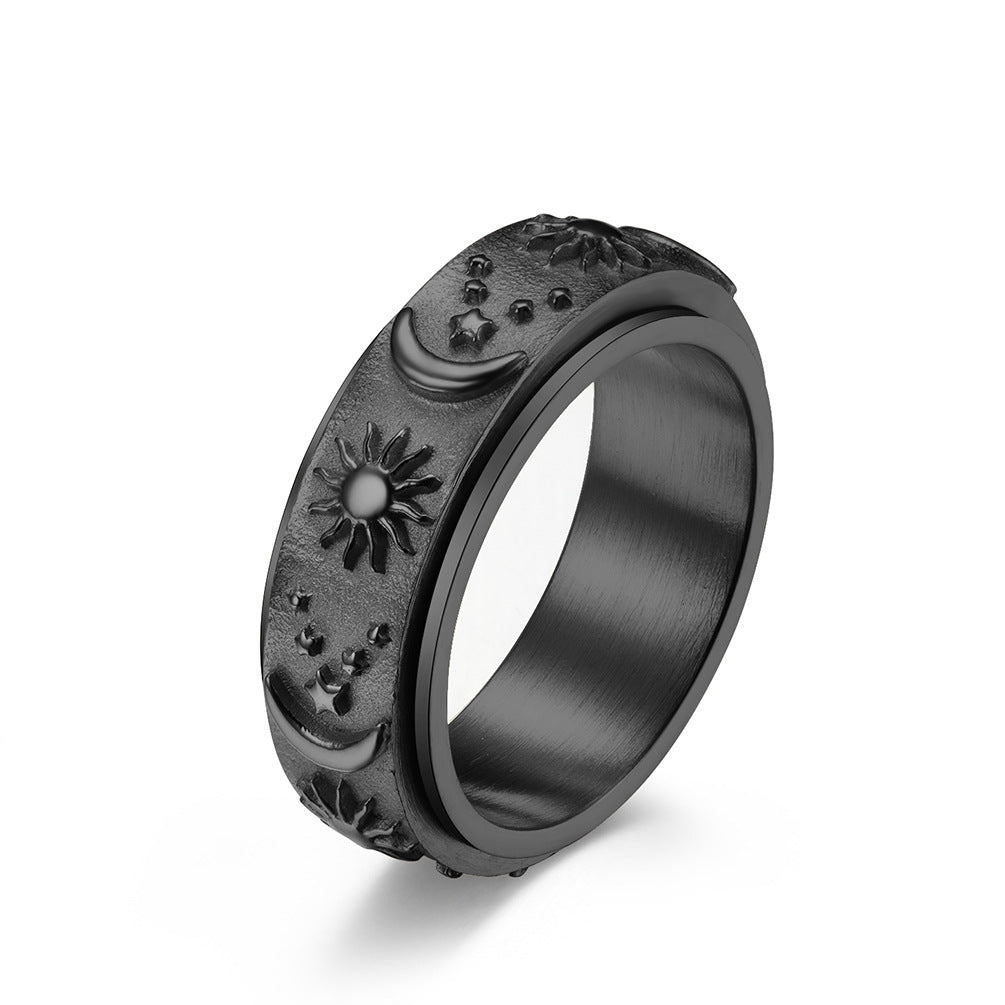 Star-Moon-Sun Titanium Ring | Rotatable Anti-Stress Ring - 316L Stainless Steel with Celestial Motif