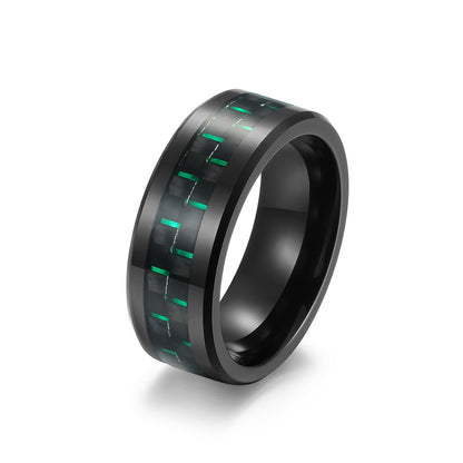 Schwarzer Wolframkarbid Ring mit Carbon-Einsatz - Reiner Schwarz Männerring - 8mm Kratzfester Ehering - Moderner Männerschmuck