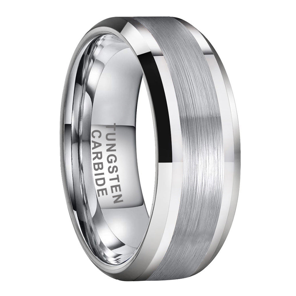 Wolframstahl-Ring mit sandgestrahltem Mittelteil – Zeitlos & Robust