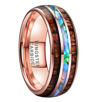 Natur-Inspirierter Wolframcarbid-Ring – Perlmutt & Edelholz in 8mm Breite