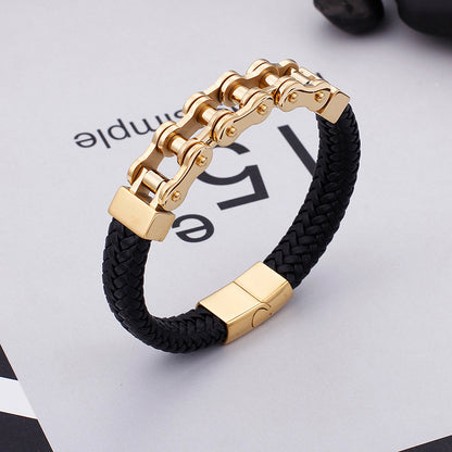 Men's bracelet made of stainless steel chain &amp; braided leather – Robust &amp; stylish