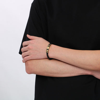 Men's braided leather bracelet with stainless steel magnetic clasp