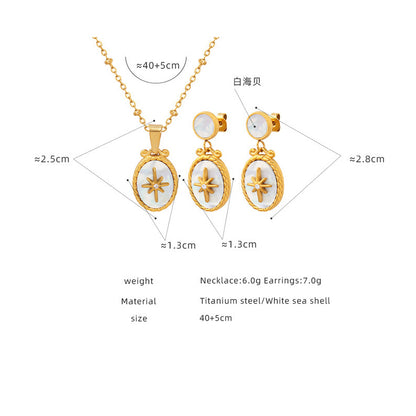 White shell star pendant set with zirconia | Stainless steel jewelry in 18K gold or high-gloss silver - Includes ear studs
