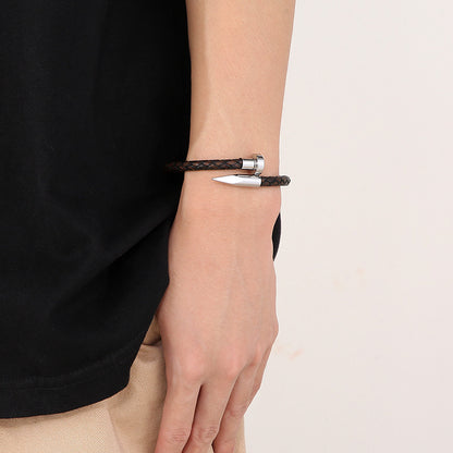 Leather bracelet with stainless steel rivets and magnetic clasp
