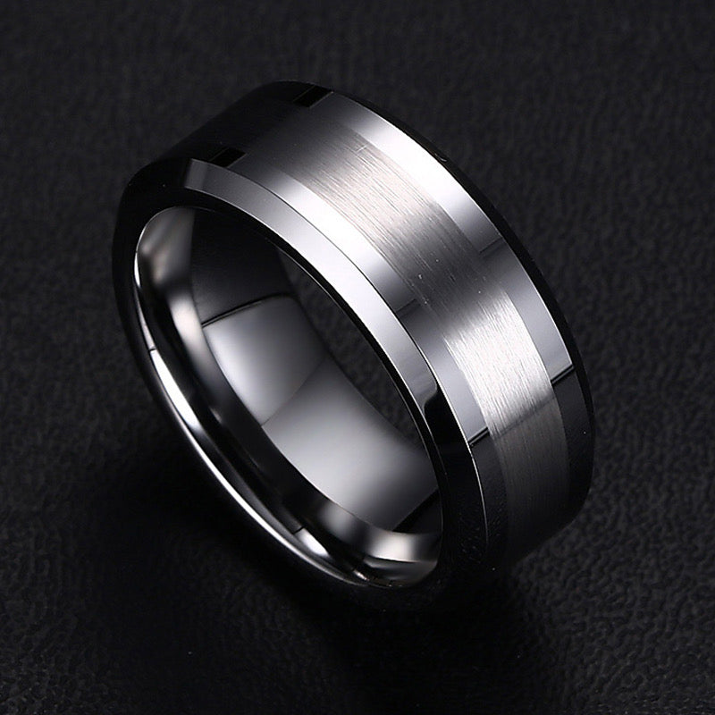 Wolframstahl-Ring mit sandgestrahltem Mittelteil – Zeitlos & Robust