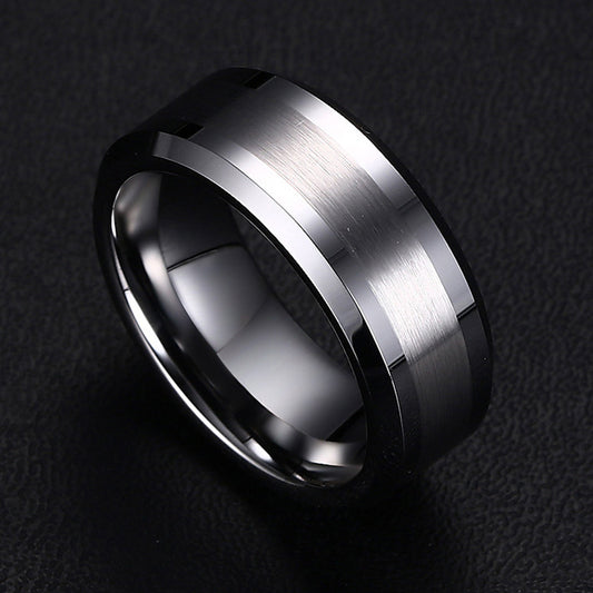 Wolframstahl-Ring mit sandgestrahltem Mittelteil – Zeitlos & Robust