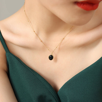 Retro chaton pendant necklace made of stainless steel | With cat's eye effect stone - 18K gold or high-gloss silver look