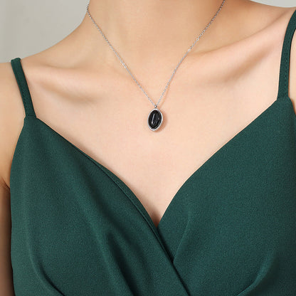 Retro chaton pendant necklace made of stainless steel | With cat's eye effect stone - 18K gold or high-gloss silver look