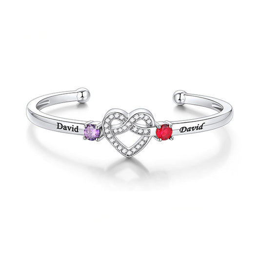 Personalisierbares Damenarmband mit Herz-Design und offenem Verschluss, 12. Dezember Geburtsstein (Zirkonia), S925 Silber