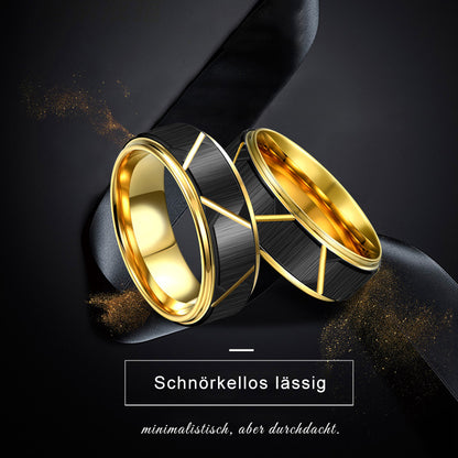 Herrenring aus Wolframcarbid mit 8er-Nut, matt Schwarz & Gold – 8 mm, gravurfähig