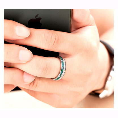 Wolframcarbid-Ring mit Sternenstaub-Silberfolie & Opaleinlage – 6 mm, unisex, gravurfähig