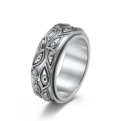 Demon Eye Titanium Ring for Men | Rotating Anti-Stress Ring - 316L Stainless Steel in Vintage Design