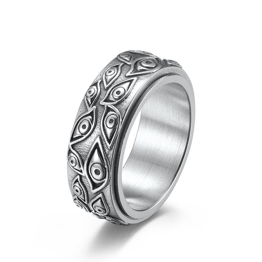 Demon Eye Titanium Ring for Men | Rotating Anti-Stress Ring - 316L Stainless Steel in Vintage Design