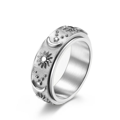 Star-Moon-Sun Titanium Ring | Rotatable Anti-Stress Ring - 316L Stainless Steel with Celestial Motif