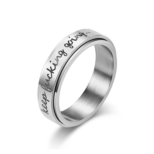 Motif ring 'Keep Fucking Going' - Rotatable titanium ring - Rebellious saying jewelry