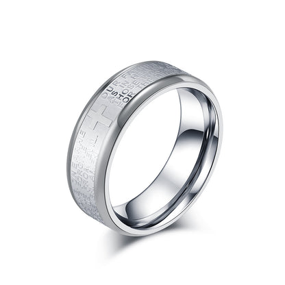 Bible Verse Ring for Men - Stainless Steel Cross Design - Christian Symbol Jewelry
