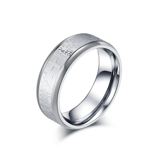 Bible Verse Ring for Men - Stainless Steel Cross Design - Christian Symbol Jewelry