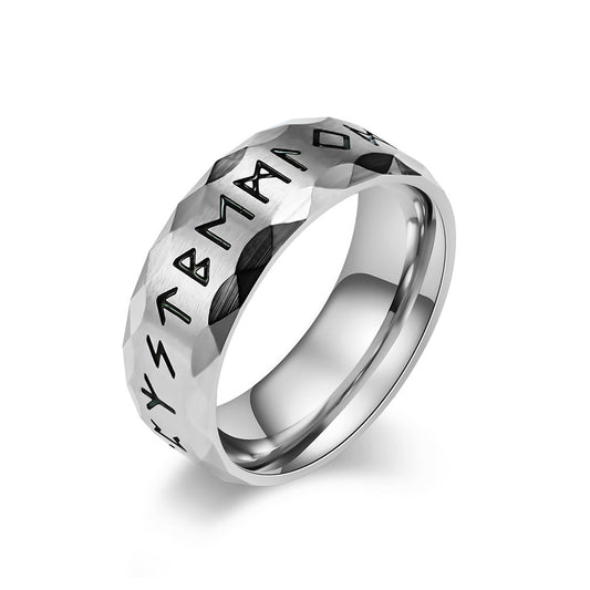 Viking ring with runes - titanium steel men's ring in vintage design - Nordic men's jewelry - Celtic symbol ring