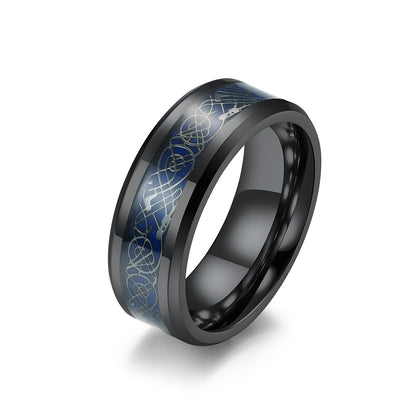 PIOWNN® Wolfram-Carbon Ring – Drachenmuster für Männer, kratzfest & stylisch