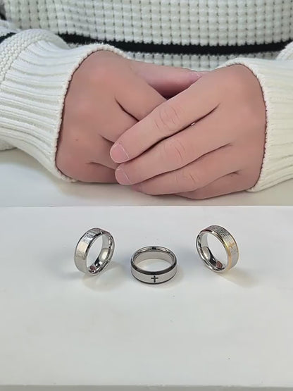 Bible Verse Ring for Men - Stainless Steel Cross Design - Christian Symbol Jewelry