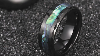 Robuster Wolframring mit einzigartigem Camouflage-Perlmutt