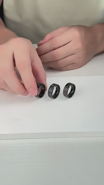 Schwarzer Wolframkarbid Ring mit Carbon-Einsatz - Reiner Schwarz Männerring - 8mm Kratzfester Ehering - Moderner Männerschmuck